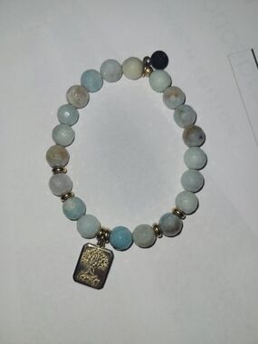 T. Jazelle Larimar Family Tree of Life Gold Charm Stretch Bracelet